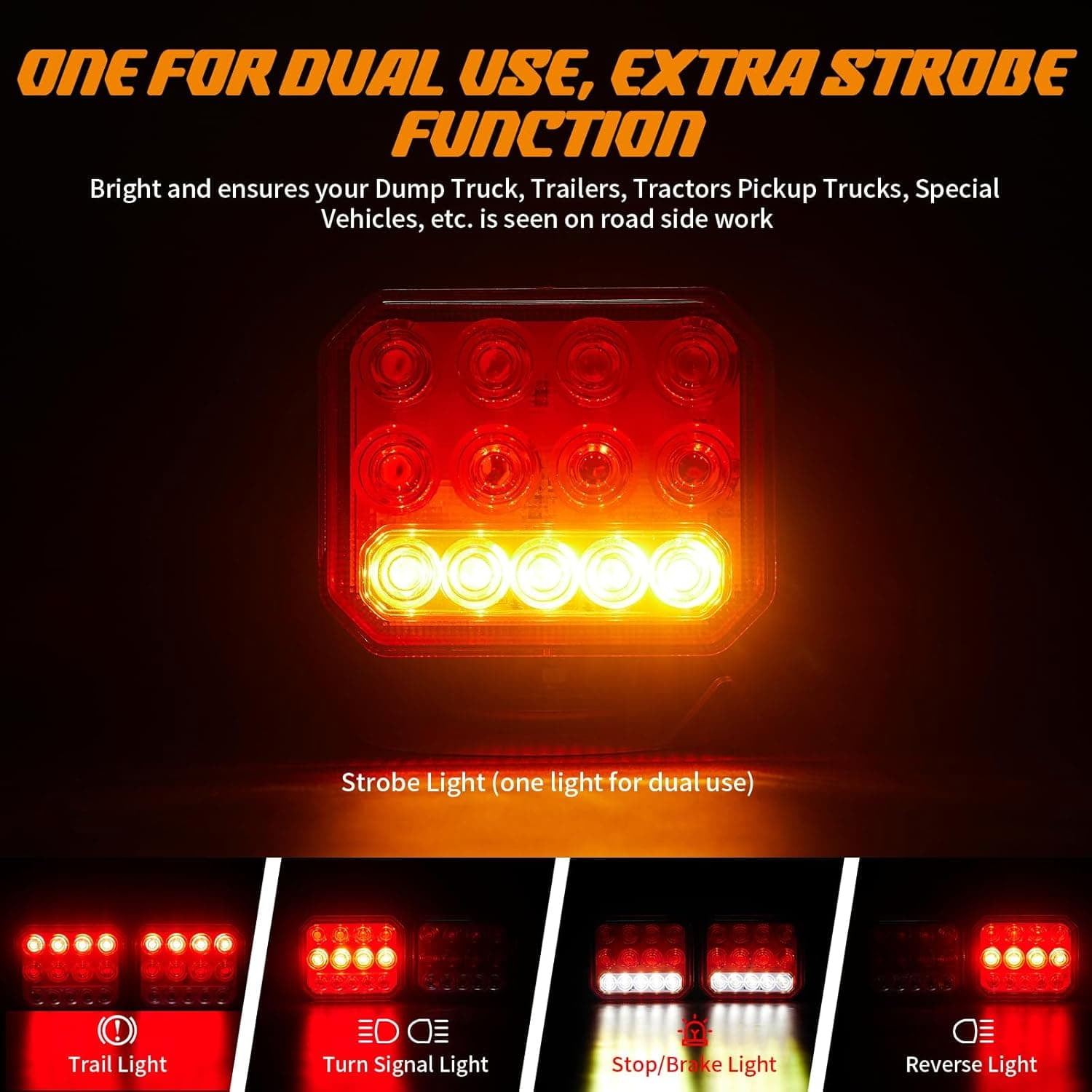 Wireless Trailer Lights Magnetic - Dual Function Magnetic Tow Light with Strobe Lights Reverse Light 2-IN-1 Towing Lights Kit for Trucks, Boat, RV, Vehicle, Caravan