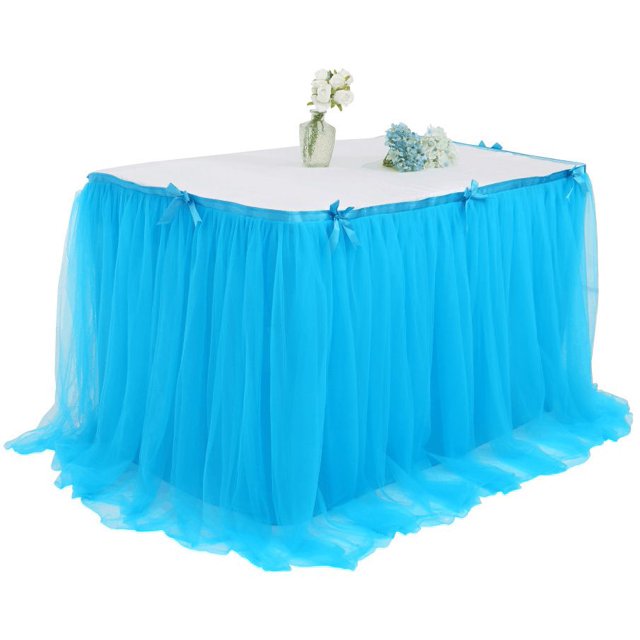 Table Tutu Skirt Home Textile Wedding Events Party Dining Decorations,Table Dress Birthday Party Halloween Dessert Table Solid mesh Pleated Table Cloth,280*76cm