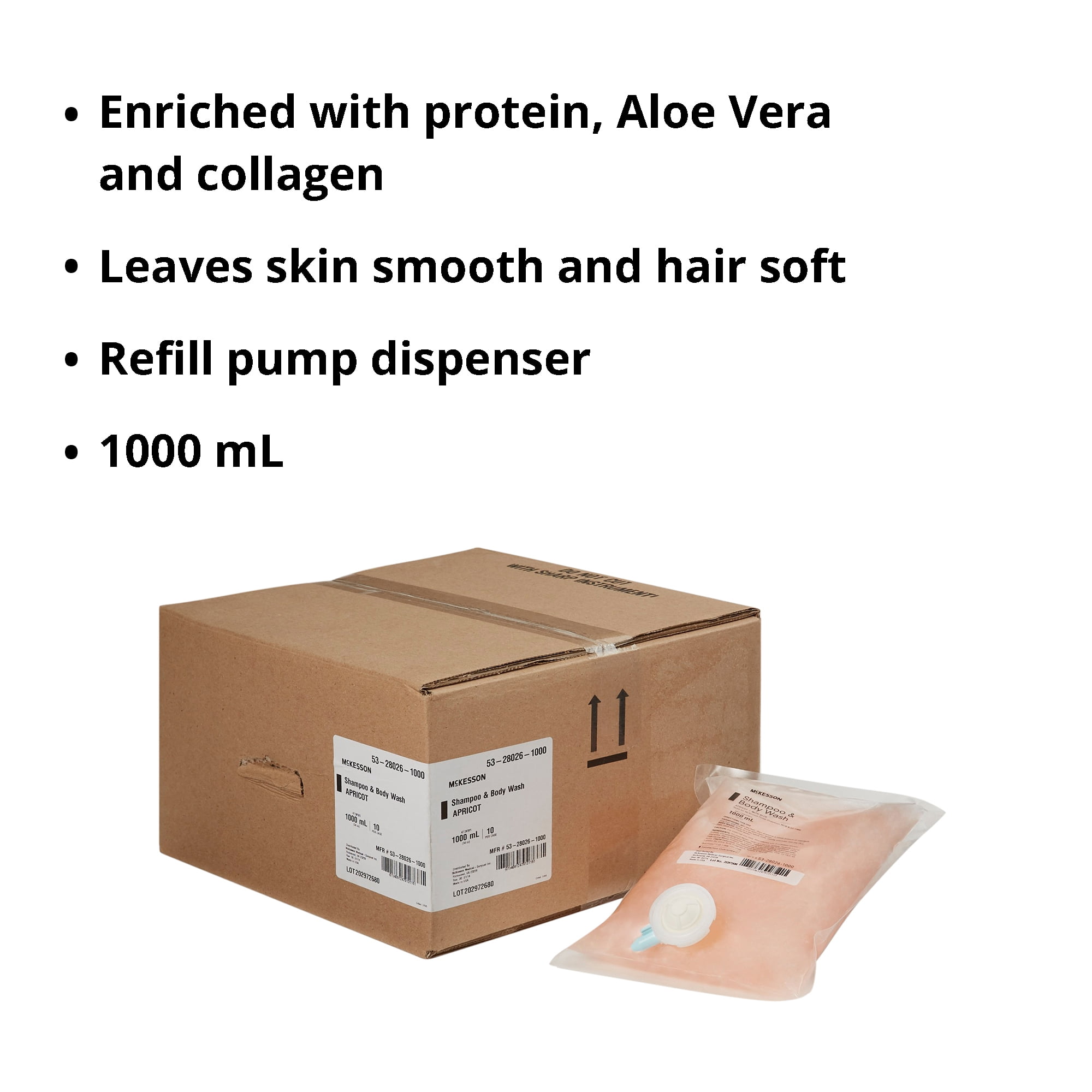 McKesson Shampoo and Body Wash for Fragile Skin and Hair - Apricot Scent, 1000 mL, 10 Ct