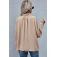 thumbnail image 3 of Blouse à Manches Courtes Kaki à Col Rond et Froncé pour Femmes, 3 of 6