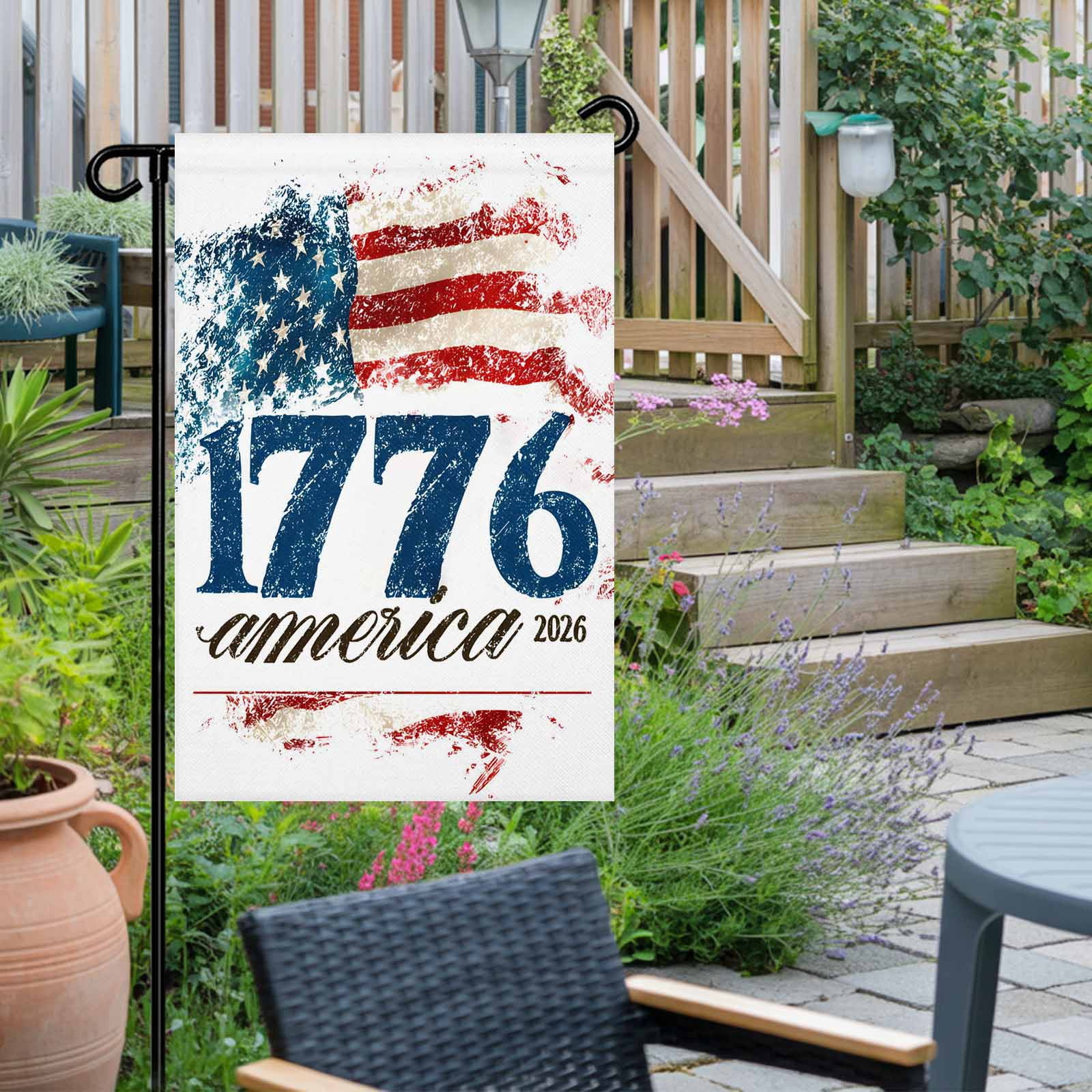 4th of July Garden Flags America1776-2026 Garden Flag Double Sided Welcome Flag Vintage USA Flag Independence Day Yard Flags for Outdoor Lawn Porch Memorial Day Seasonal Holiday Decor 28x40 Inch