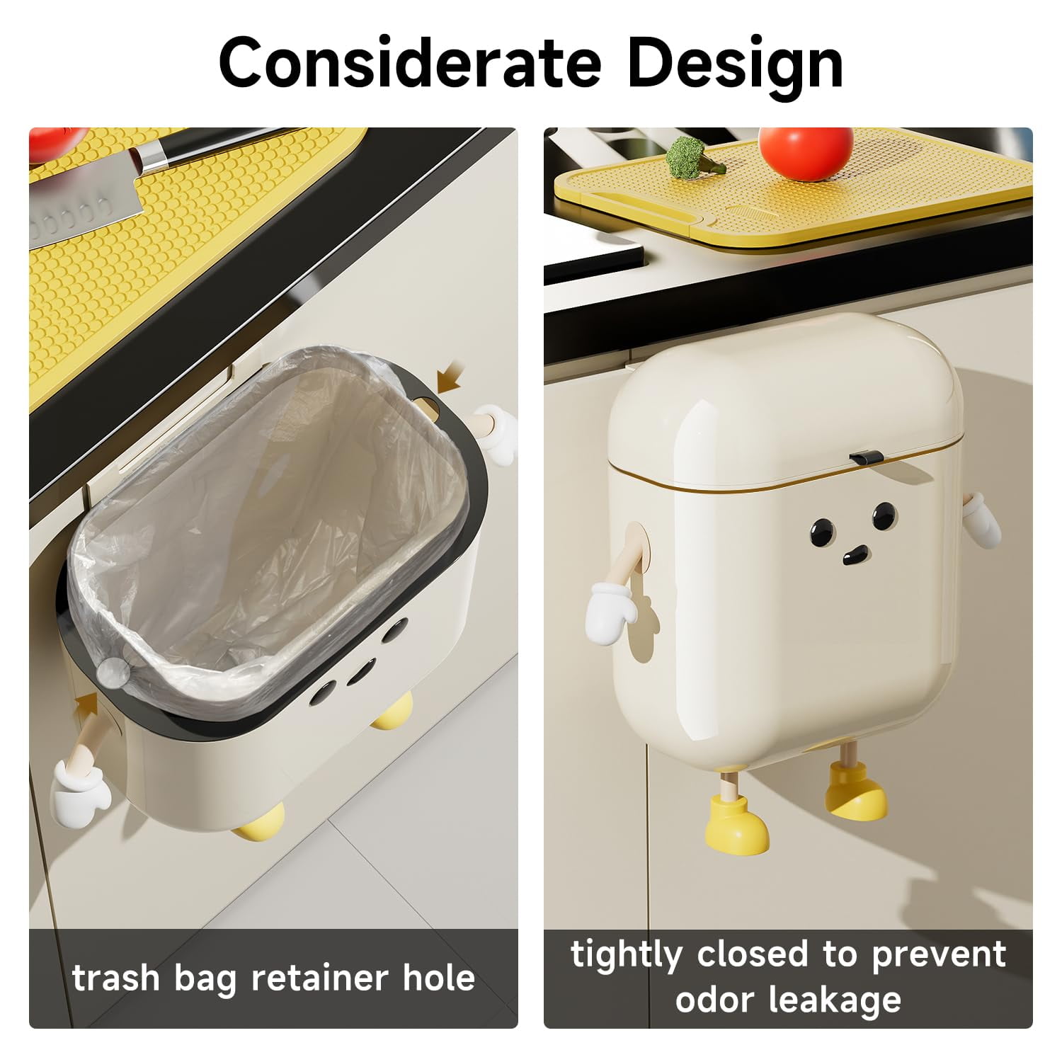 3.2gal / 12L Compost Bin Kitchen for Counter Top, Plastic Hanging Trash Can with Lid for Bathroom, Office, RV