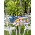 thumbnail image 4 of Round Outdoor Tablecloth With Umbrella Hole And Zipper– Easter Bunny Tail Waterproof Patio Table Cover for Party, Picnic, Backyard, 60" Dia. , Color Eggs Spring Flowers Light Blue Wood, 4 of 8
