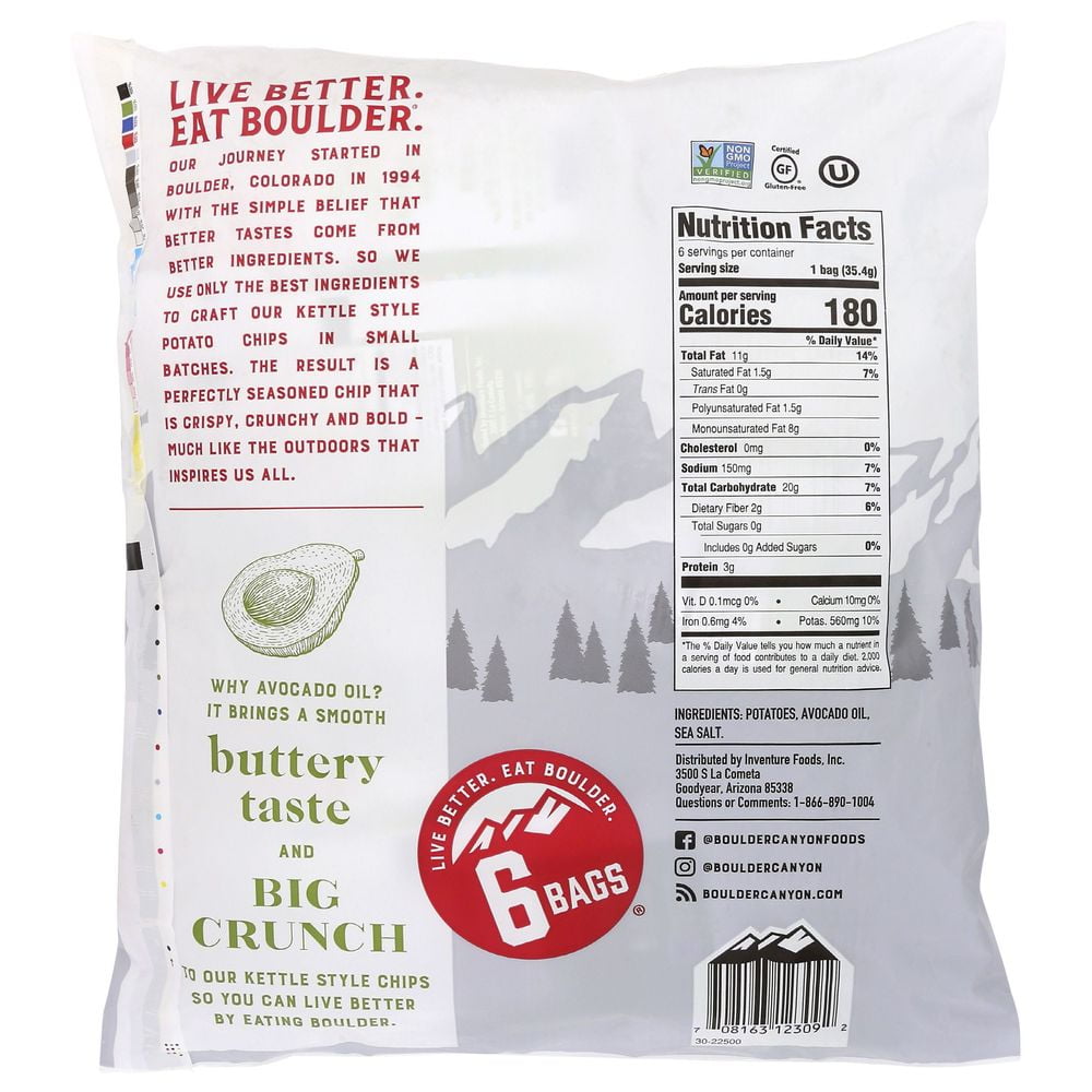 Boulder Canyon Avocado Oil Classic Sea Salt Potato Chips, 1.25 Ounce -- 48 per Case.