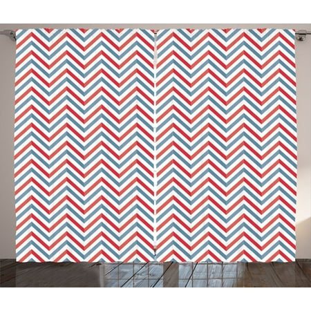 Retro Curtains 2 Panels Set Zig Zag Chevron Style Geometric