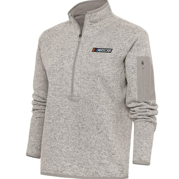Women's Antigua Oatmeal NASCAR Fortune Half-Zip Pullover Jacket