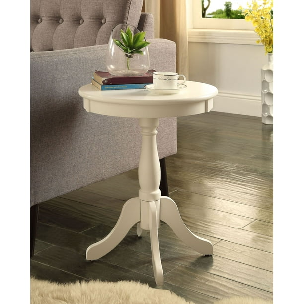 White Round Traditional Pedestal Wood, White End Table Circular