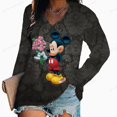 thumbnail image 1 of Women Vintage floral print V-Neck T-Shirt Fashion Casual Women Disney Mickey Mouse Print Long Sleeves Loose Tee Shirt Women T4XL Gao Jinjia LED, 1 of 2