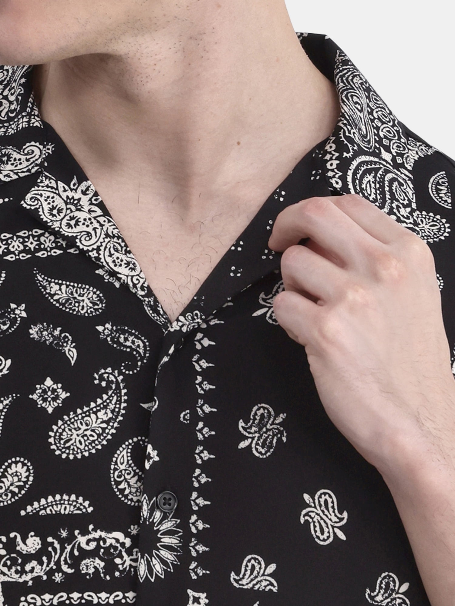 No Boundaries Men's & Big Men's Rayon Print Button Up Shirt with Short Sleeves, Sizes XS-5XL
