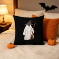 thumbnail image 4 of Halloween Ghost Witch Broom Throw Pillow, Cute Ghost with Wizard Hat Decorative Cushion, for Autumn Home Sofa Couch Decoration, 45x45cm, 4 of 7