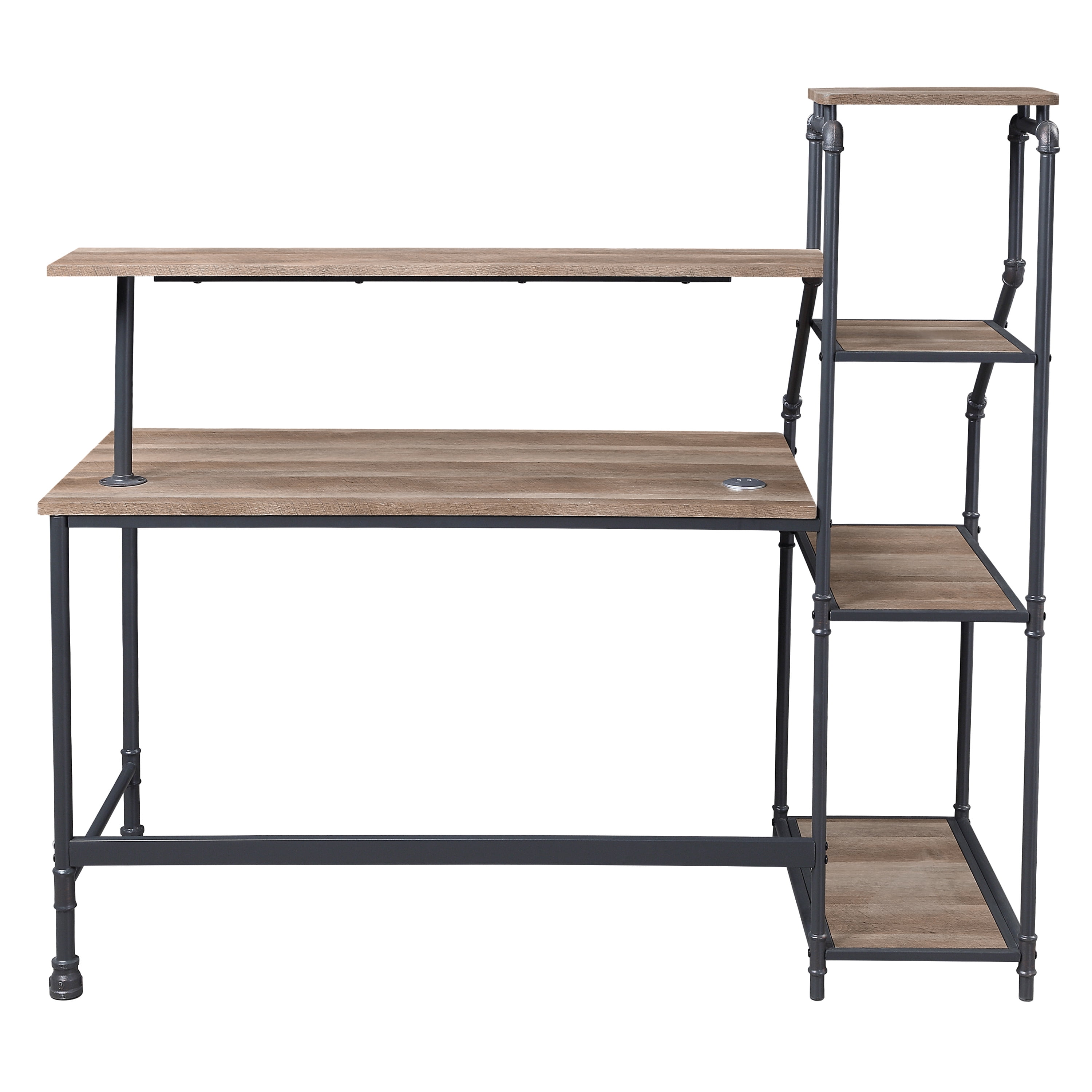 Furniture of America Asher Metal 61-in Corner Desk with LED, Light Oak