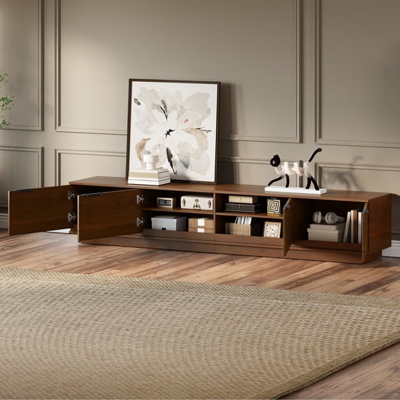 78" Modern TV Stand for TVs up to 85", Entertainment Center with Fluted Doors & Cable Management, Soft-Close Hinges, Walnut Media Console for Living Room