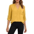 thumbnail image 2 of Shirts for Women Casual Loose Plus Size Solid Color Blouse V Neck Long Sleeve Elegant Tops Linen Summer Tees, 2 of 5