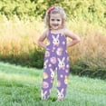 thumbnail image 5 of ITSAME Toddler Girls Jumpsuit, Loose Fit Spaghetti Strap Easter Print Festival Fashion Casual Romper Purple 5T, 5 of 7