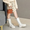 thumbnail image 5 of Girls Knee High Combat Boots Trendy Buckle Strappy Lace up Mid Calf Fall Winter Riding Booties, 5 of 7