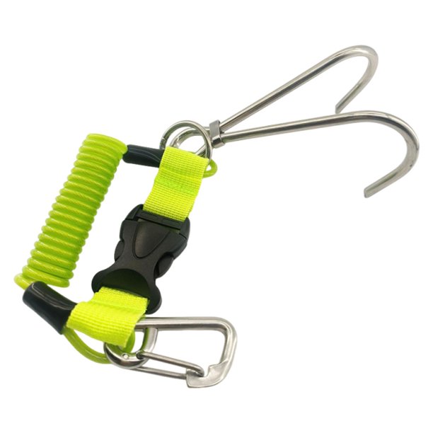 Cordón de buceo en espiral de acero inoxidable con hebilla de liberación rápida, resistente, gancho simple, antipérdida, resistente al desgaste, multi verde