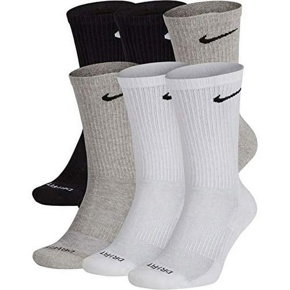 Nike Men's Everyday Plus Cushion Crew Socks (6 Pair), Black/Grey/White, X-Large (12-15)