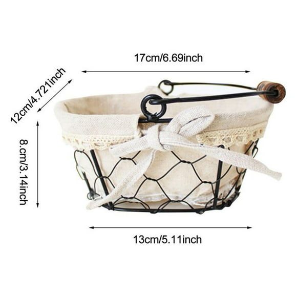 MesaSe PENGXAING [] Iron Art Wire Sundries Storage Basket With Liner Portable Mini Desktop Storage Baskets with Handles for Breads Snacks Toys Iron Metal Storage Organizers Bins 6.69”*5.3