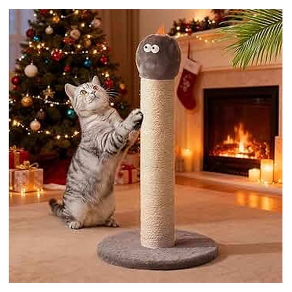 22" Cat Scratching Post, Sisal Cat Scratcher with Toy, Monster Design for Indoor Cats, Kittens & Large Cats - Grey