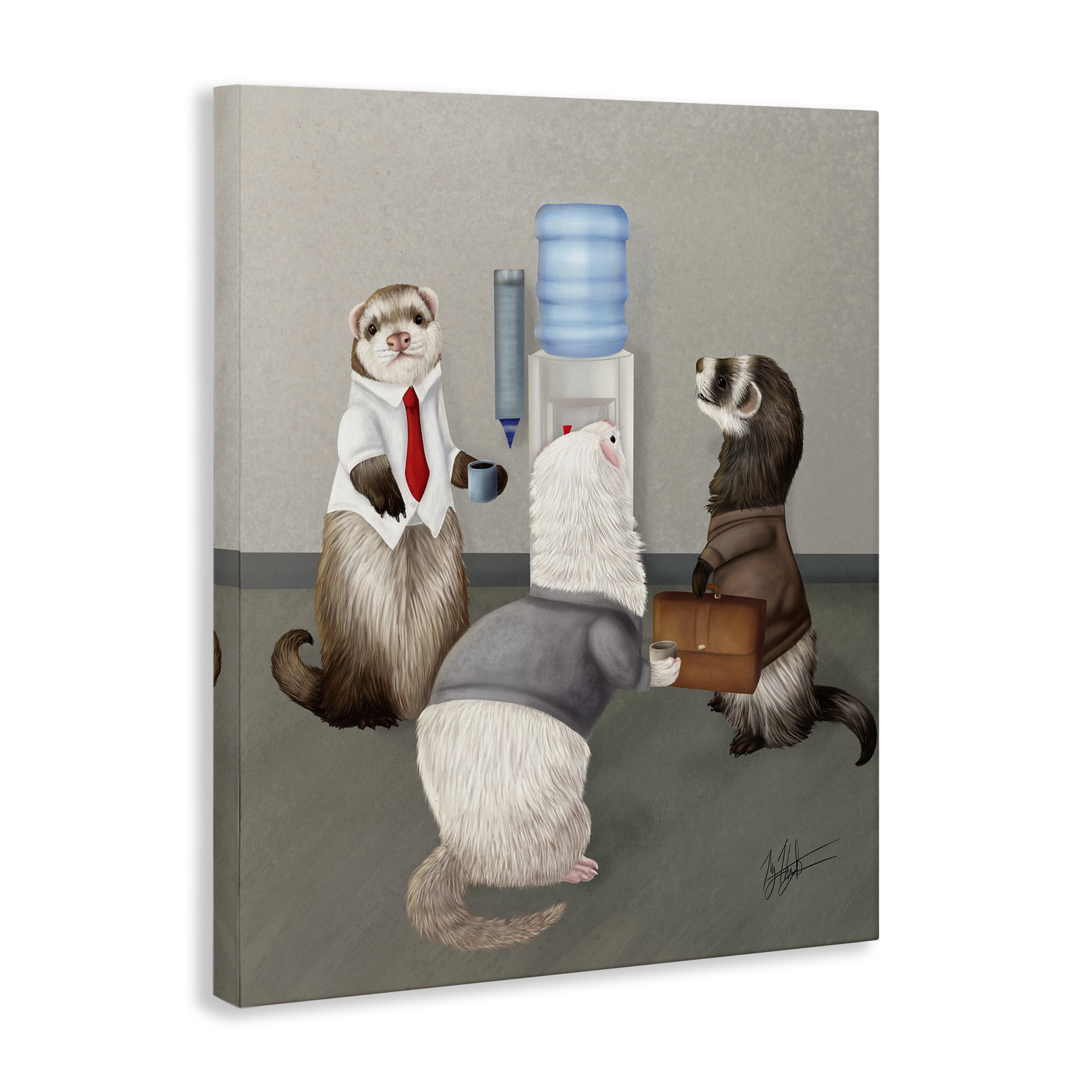 Stupell Industries Office Ferrets Water Cooler Animals & Insects Painting Gallery Wrapped Canvas Art Print Wall Art, 30 x 40