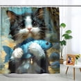 thumbnail image 4 of 4 Pcs Funny Cat Shower Curtain Set - Cute Cat Bathroom Set for Kids Boys Girls, Blue Sea Ocean Themed Shower Curtain with Rug, Toilet Cover and Bath Mat, Girl Bathroom Decor with 12 Hooks, 4 of 6