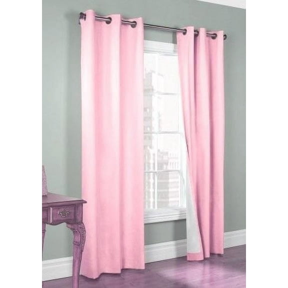 (#32) Hotel Quality Silver Grommet Top, Faux Silk1 Panel Light Pink Solid Thermal Foam Lined Blackout Heavy Thick Window Curtain Drapes Grommets 108" Length
