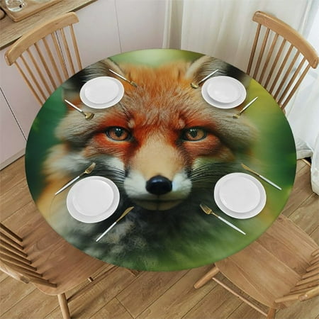 

Sheronv Red Fox Round Table Cover Stain Resistant Washable Indoor Outdoor Tablecloth Kitchen Dining Wedding Parties 100% Polyester Fiber 54 -58