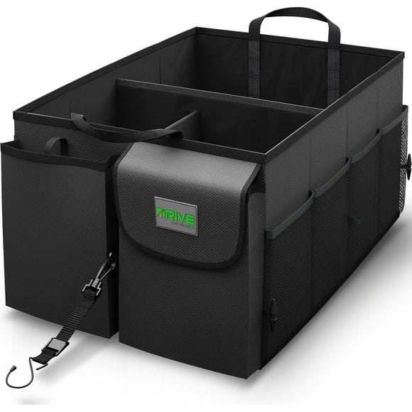 Car Trunk Organizer - Collapsible, Multi-Compartment Automotive SUV Car Organizer for Storage w/Adjustable Straps - Truck & Car Accessories for Women and Men - Black