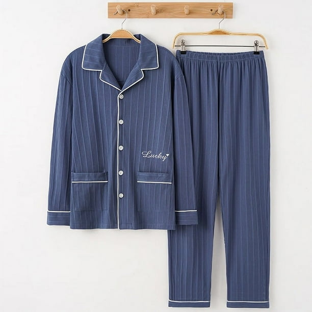 Pijamas de hombre de manga larga de algodón de primavera y otoño de verano para hombre de algodón de hombre de mediana edad cárdigan verde fino conjunto de ropa para el hogar