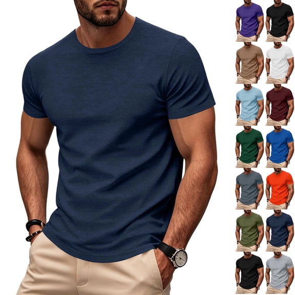 Zimjoy Men's Crew Neck T Shirts Short Sleeve Quick Dry Athletic Performance Tee Soft Breathable Moisture Wicking Casual Basic Tees Navy L