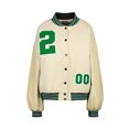 thumbnail image 1 of Kmbangi Women Leather Long Sleeve Letter Embroidery Oversized Baseball Jackets, 1 of 7