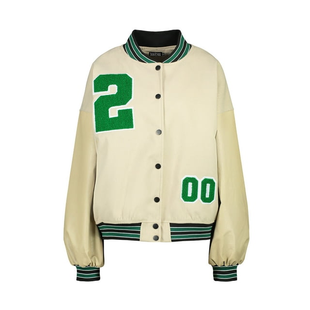 Kmbangi Women Leather Long Sleeve Letter Embroidery Oversized Baseball Jackets