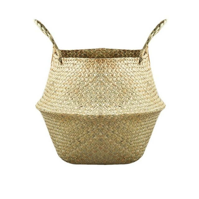 Foldable Natural Seaweed Woven Storage Pot Garden Flower Vase Hanging Basket