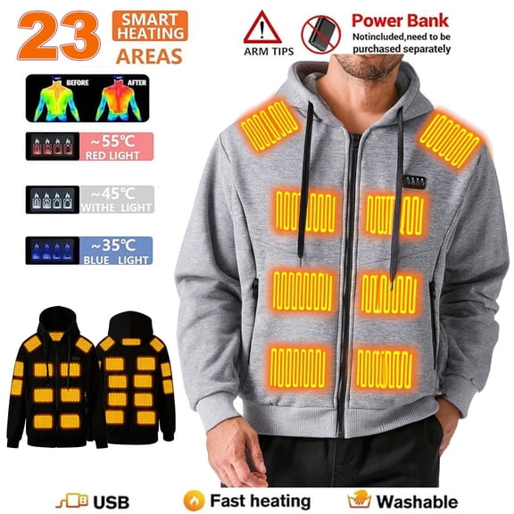 Zedker Heated Hoodie for Men Women Electric Heating Sweatshirt Unisex Outdoor Warm Winter Thermal Pullover Sweater Jackets