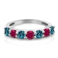 thumbnail image 2 of Gem Stone King 925 Sterling Silver Round London Blue Topaz Red Created Ruby Anniversary Ring for Women (1.63 Cttw, Gemstone Birthstone, Available in Size 5, 6, 7, 8, 9), 2 of 4