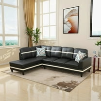 Hommoo 2-Piece Semi PU Synthetic Leather Living Room Furniture Set, L-Shaped Sectional Couches and Sofa Set, Left Side, No Ottomans,Black And White