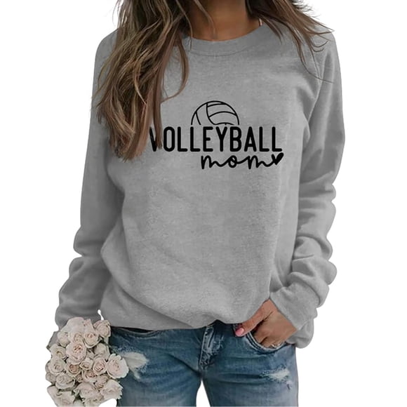 Volleyball Mom Graphic Long Sleeve Crewneck Pullover Sport Mama Sweatshirt Comfortable Women's Hoodless Athletic Apparel