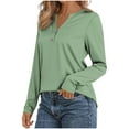 thumbnail image 4 of Long Sleeve Tops Womens Henley Dressy Tops Loose Casual Fall T-Shirts Trendy Cute Pullover Blouses, Green M, 4 of 6
