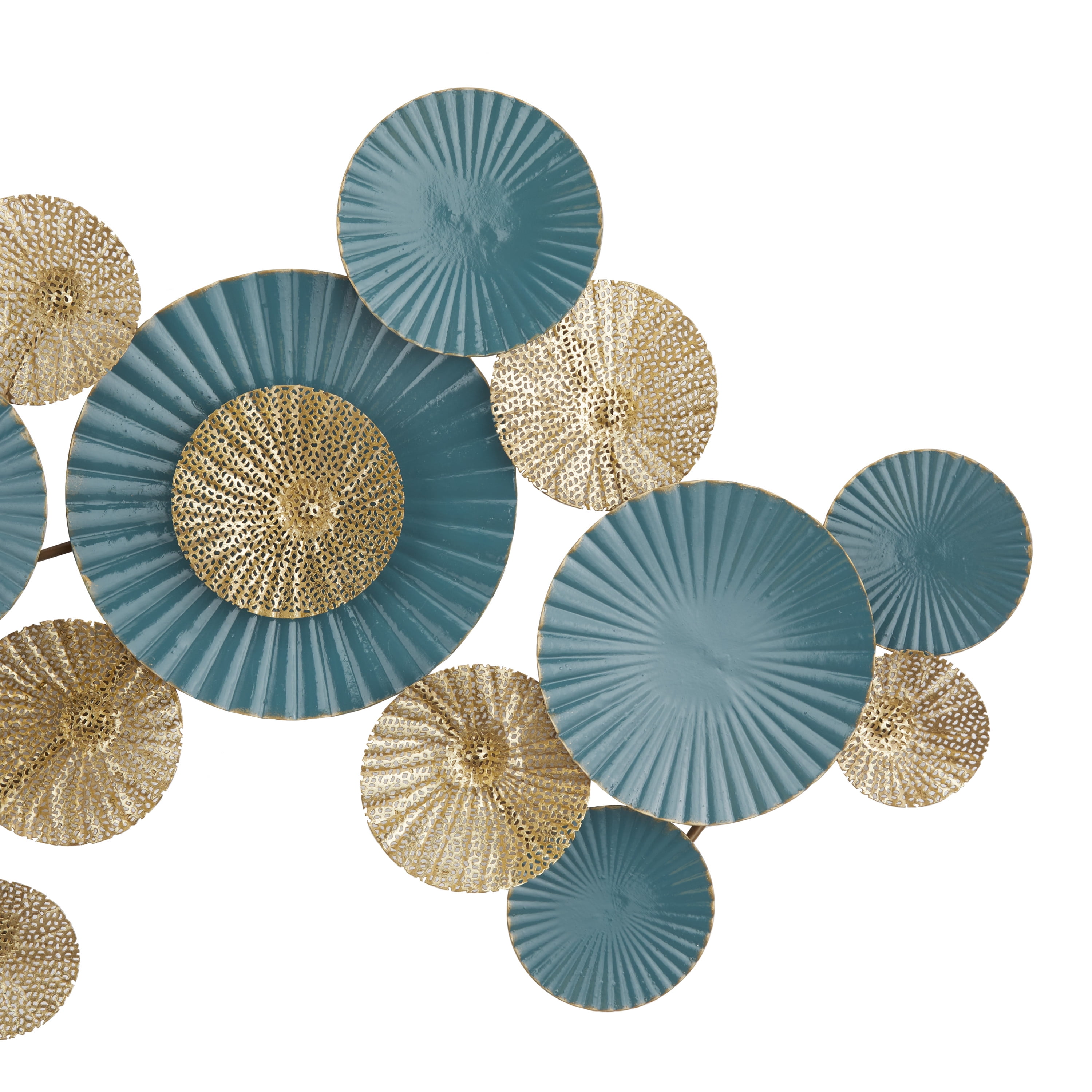 DecMode Teal Metal Plate Wall Decor with Textured Pattern