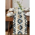 thumbnail image 4 of Beige Blue Wooden Table Runner 60 Inches, Farmhouse Vintage Abstract Wood Bed Runner Dresser Scarves Tabletop for Indoor Outdoor Parties/Ceremony/Banquet, 13" x 60", 4 of 8