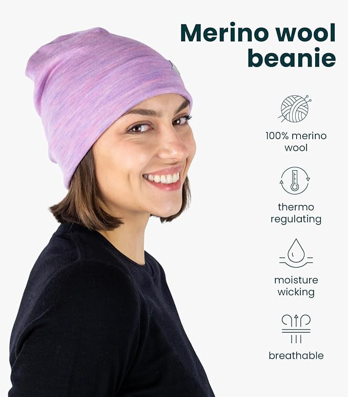 𝗦𝗢𝗙𝗧 Merino.tech Unisex Adult Merino Wool Beanie Hat - Cuff Beanie with Hiking Socks