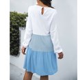 thumbnail image 4 of Vestido de manga larga para mujer, bloque de color, cuello redondo, fluido, escalonado, ajuste holgado, vestido plisado fluido, 4 of 6
