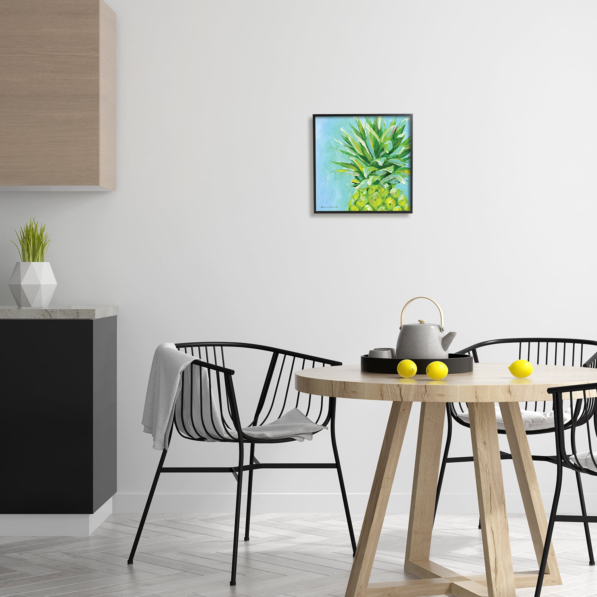 Stupell Tropical Blue Pineapple Fruit Food & Beverage Painting Black Framed Art Print Wall Art