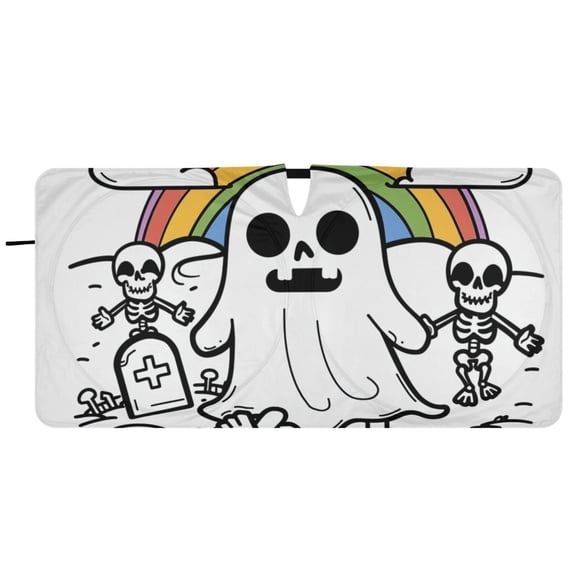 Gost Skeleton Rainbow Car Windshield Sun Shade Foldable Front Window Shades Cover Sun Visor Shield Block