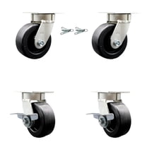 5 Inch Kingpinless Polyolefin Wheel Caster Set 2 Swivel Locks 2 Brakes SCC