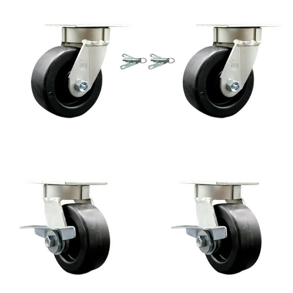5 Inch Kingpinless Polyolefin Wheel Caster Set 2 Swivel Locks 2 Brakes SCC