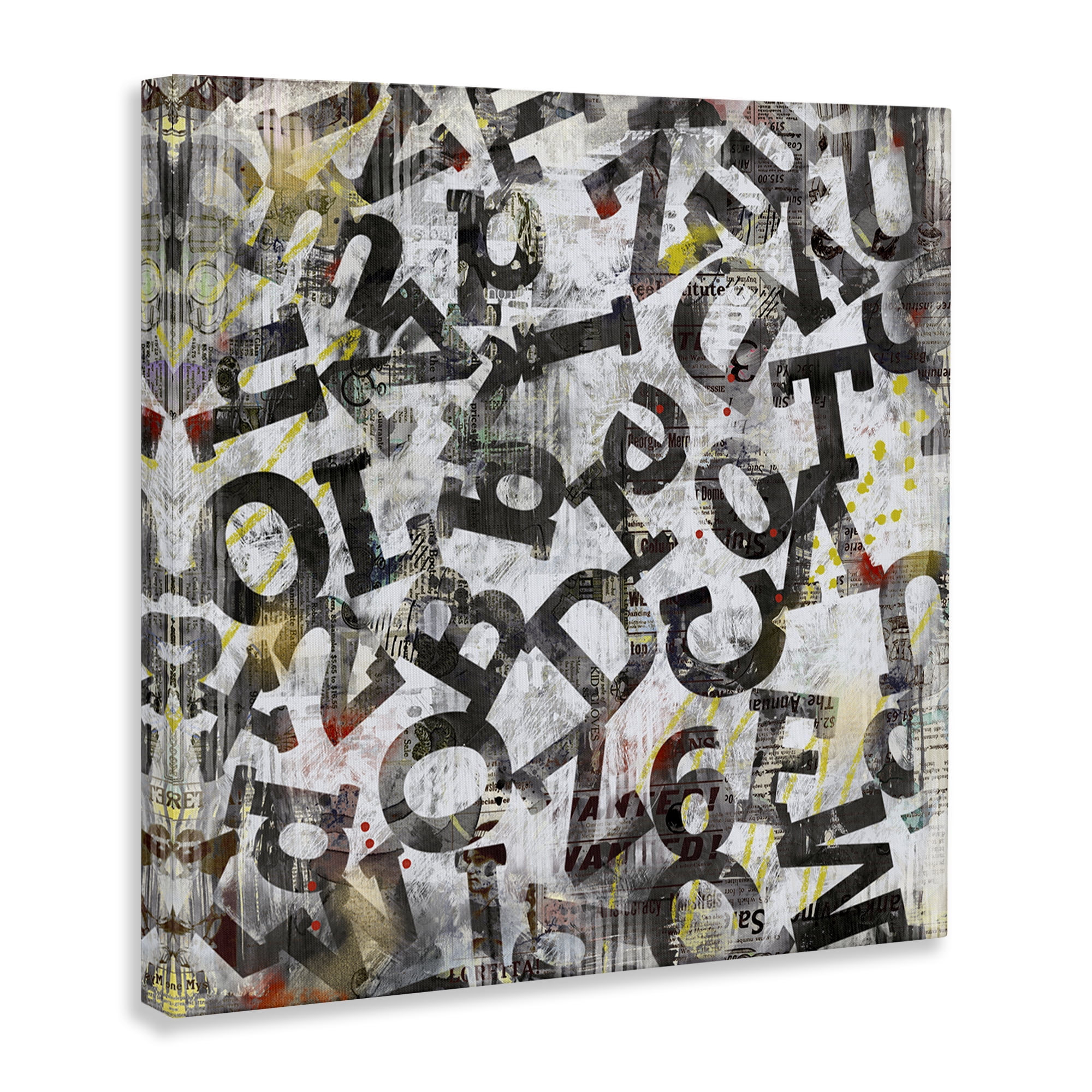 Stupell Industries Collaged Typography Letters Abstract Painting Wrapped Canvas Art Print Wall Art, 30 x 30