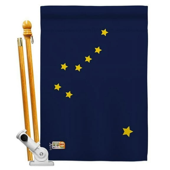 AA-SS-HS-140502-IP-BO-D-US18-AG 28 x 40 in. Alaska States Impressions Decorative Vertical Double Sided House Flag Set & Pole Bracket Hardware Flag Set