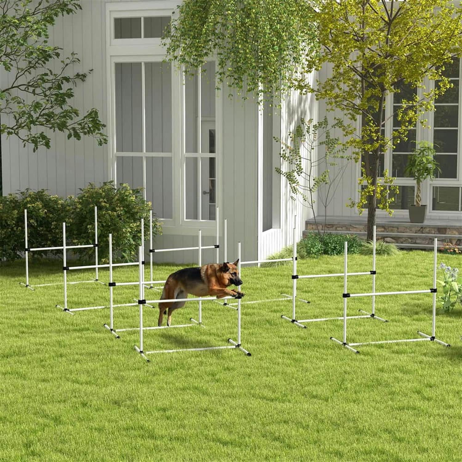 Kadyn 8-Piece Dog Agility Set with Height-Adjustable Bars, Portable Bag, Replacement Top Bar for Dog Training, Pet Agility, White