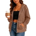 thumbnail image 2 of hoksml Women Full Zip Contrast Stitch Hooded Jacket Long Sleeve Hoodie with Kangaroo Pocket for Daily Casual Outdoor, 2 of 8